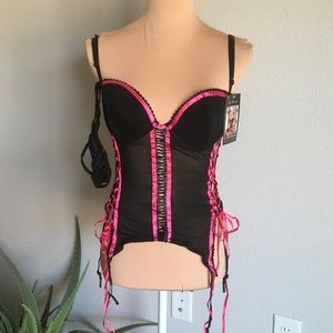 2 pc mesh underwire padded cups with lace up side, and g-string